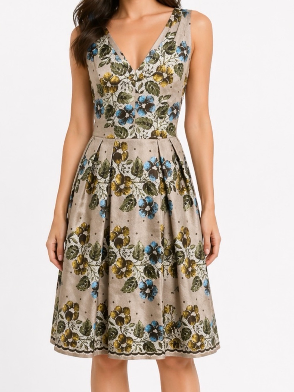 Kay Unger New York 100% Silk Metallic Floral Jacquard Cocktail Dress‎ Size 10